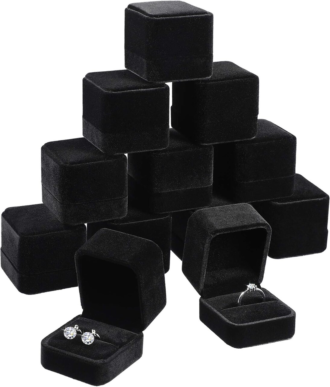 12 Pcs Velvet Ring Box Jewelry Case – Mini Square Ring & Earring Gift Boxes for Engagement, Wedding, Valentine’s Day, Anniversary, Birthday (Black)